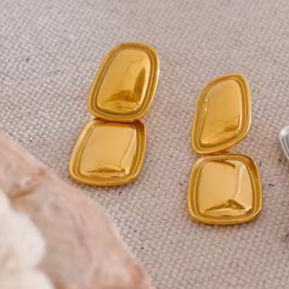 Bold Sculptural Gold Drop Earrings – Stainless Steel, PVD Real Gold Plated - Picture 5 of 12